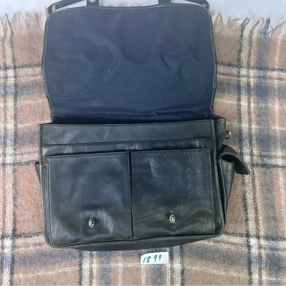 Vintage Genuine Leather Briefcase Black Multi-Pockets Distressed - Picture 8 of 12